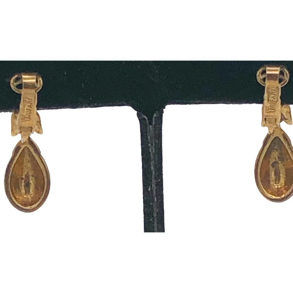 CROWN TRIFARI Signed Gold Tone TULIP FLOWER Dangle CLIP EARRINGS Vintage